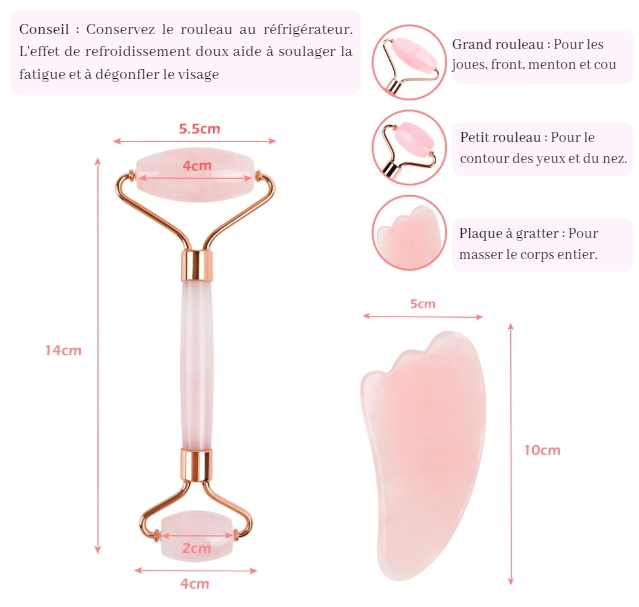 ★Rouleau pierre de JADE ou Quartz rose + Gua Sha★