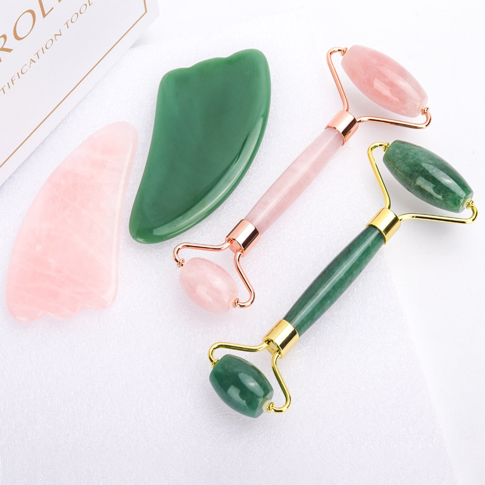 ★Rouleau pierre de JADE ou Quartz rose + Gua Sha★